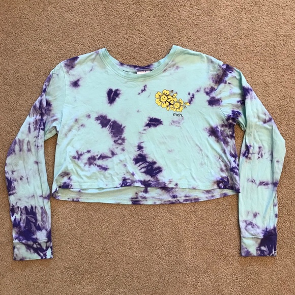 Empyre Tie Dye Crop Tee Womens Size Medium Long Sleeve Blue Purple - Picture 2 of 14